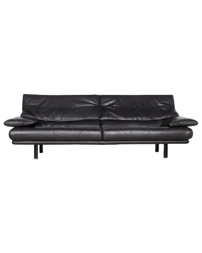 VINTAGE 80S BLACK LEATHER ALANDA SOFA BY PAOLO PIVA FOR B&B ITALIA