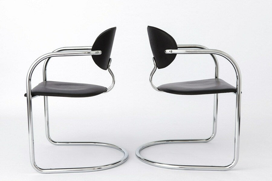 VINTAGE 80S ITALIAN SLIDING CHAIRS BY EFFEZETA (CHROME/BLACK