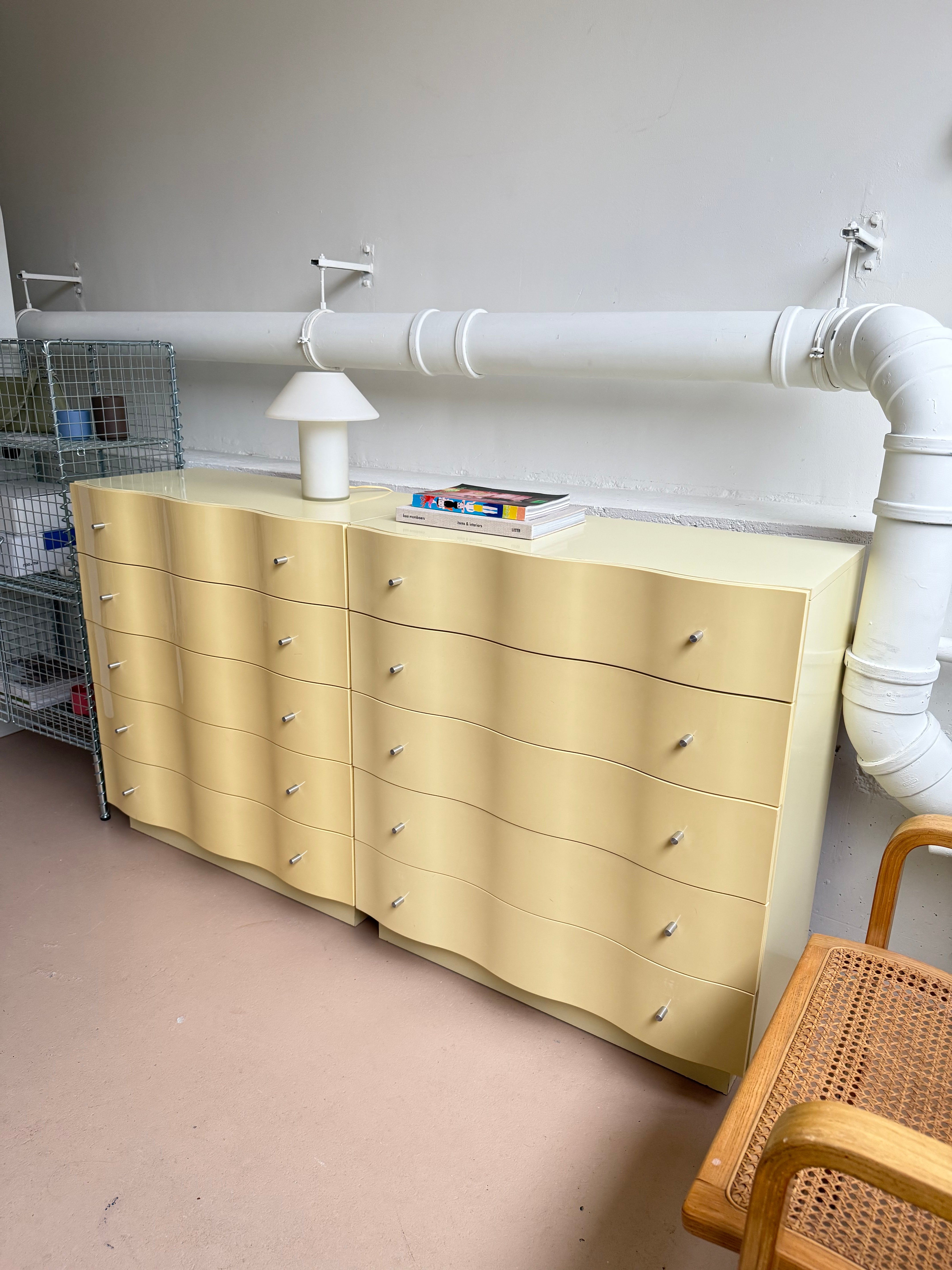 pastel yellow dresser Pale Yellow Steel Horizontal Dresser with Soft Close Drawer, Casual Style, 6 Drawers, 31"L x 16"W x 48"H